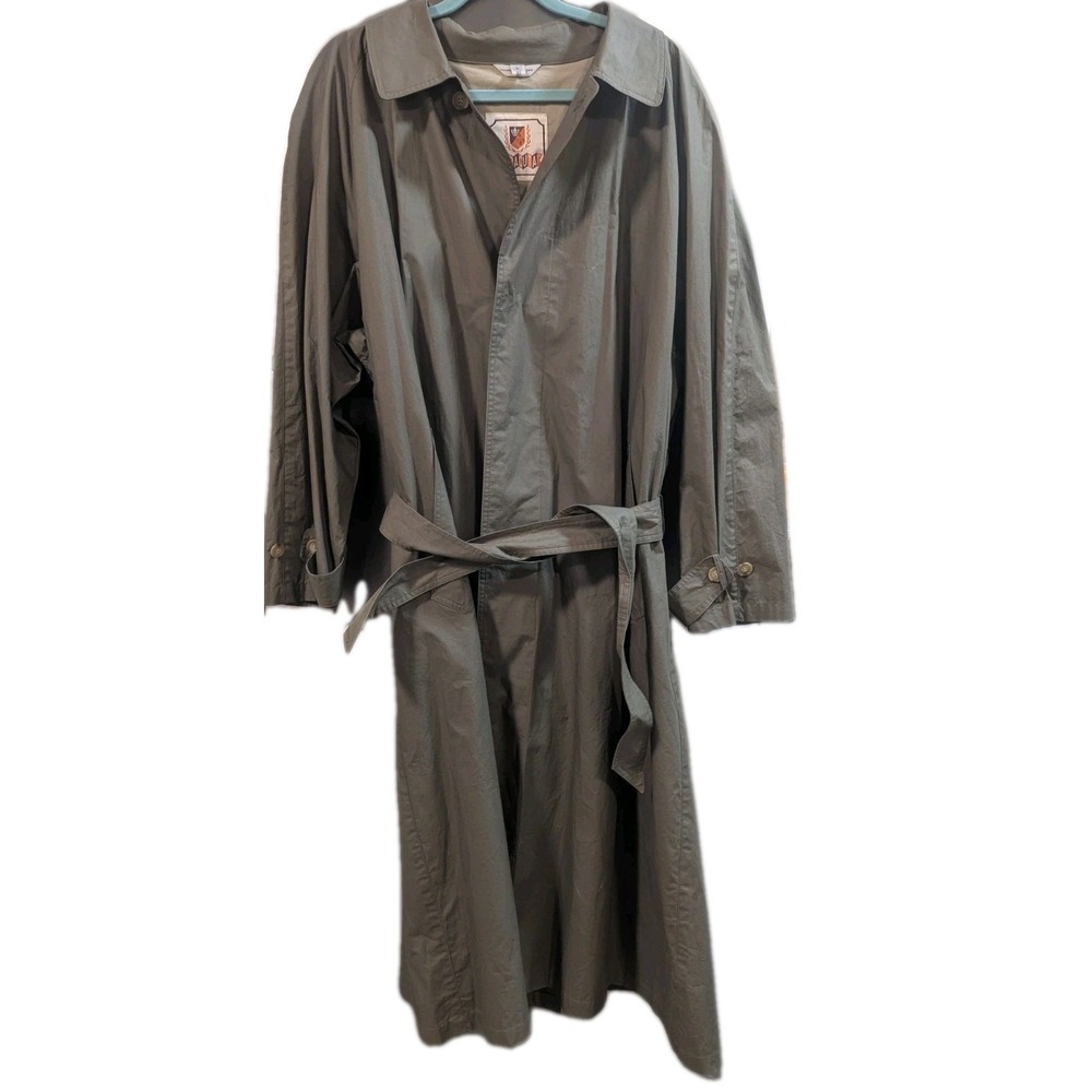 Vtg Baracuta L Trench Duster Coat Khaki Grn Vented Back Buttons Equestrian Rodeo